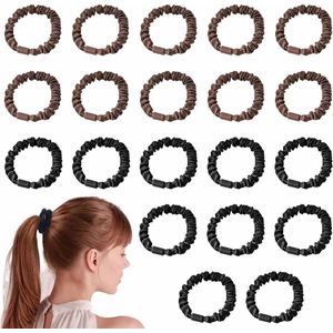 20 stuks zijden haarbanden voor meisjes - elastieken haarbanden en haarelastiekjes - paardenstaarthouders - haaraccessoires voor krullend lang haar - zwart bruin