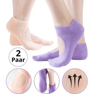 Malinsi® 2-Pack Yoga Sokken Antislip Dames - Pilates Yogasokken - Ballerina Pilatessokken - Ballerinas Open - Abrikoos & Paars - Ballet
