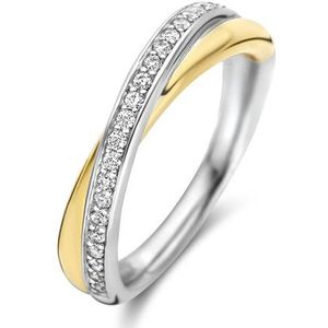 TI SENTO Dames Ring - 925 zilver - Zirkonia met geel verguld - Maat 15.25 mm / maat 48 - 1953ZY