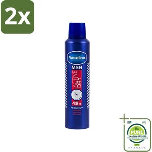 Vaseline - Men Active Dry - Deospray - Anti-Transpirant - 250 ml - Voordeelverpakking - 2 stuks - Anti-transpirant voor mannen - Deodorant voor oksels
