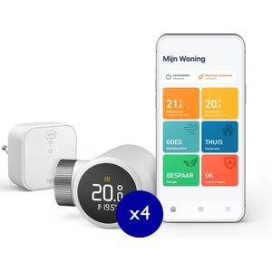 tado° Slimme Radiatorknop X - Slimme Thermostaatknop - Starterkit - incl. Matter Bridge & 4 Radiatorknoppen - werkt met Google Home, Alexa & Apple Homekit - Zwart/Wit