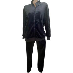 Dames Velours Effen Huispak – Vrijetijdspak met Rits Maat- L (40) Grijs