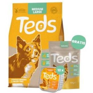 7kg + 12x150 gr + 100 gr Teds hondenvoer droog, natvoer & snacks medium/large breed & pompoen