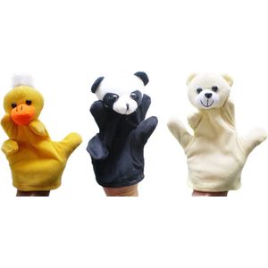 Pluche Dieren Handpoppen | 3 stuks | Poppenkastpoppen Eend Beer Panda | Poppen voor de Poppenkast