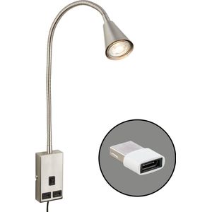 Briloner Justra - Leeslamp - 2175012 - Zwenkbaar - 2 USB poorten - Stekkerbediening - 48,5 x 6 x 42,5 cm - Nikkel mat