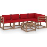 The Living Store Loungeset Pallet - 64 x 64 x 70 cm - Geïmpregneerd grenenhout - Rood kussen