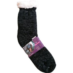 Huissokken - Wintersokken - Sokken dames - Warme wintersokken - Thermo - Gevoerd - Kleur Zwart Glitter All Over - Maat 36/42 -Antislip - Cadeau - Moederdag - Kerst