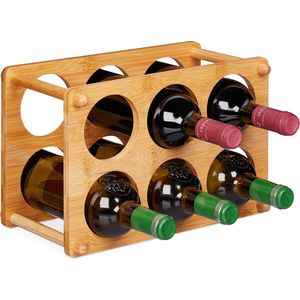 Relaxdays wijnrek voor 6 flessen - flessenhouder - flessenrek - bamboe - wijnstandaard