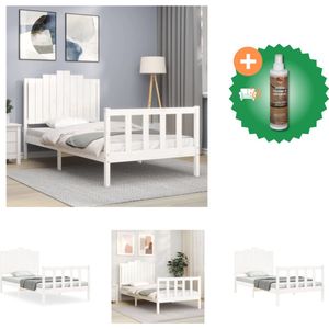 vidaXL Bedframe - Massief grenenhout - Wit - 205.5 x 105.5 x 110 cm - Multiplex lattenbodem - Bed - Inclusief Houtreiniger en verfrisser