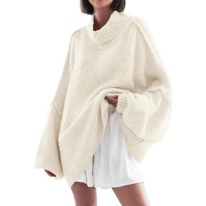 Oversized Dames Trui met Vleermuismouwen - Effen Rolkraagpullover voor Winter
