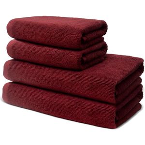 Badkamerset - 2 badhanddoeken voor volwassenen 70 x 140 cm + 2 handdoeken 50 x 100 cm - 100% Prima katoen - zeer zacht en absorberend - Oeko-Tex gecertificeerd - 500 g/m2 - rood