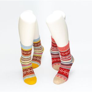 WeirdoSox dames sokken gemaakt met wol - Scandinavische print - 2 paar - Maat 36-41 - Beige - Geel