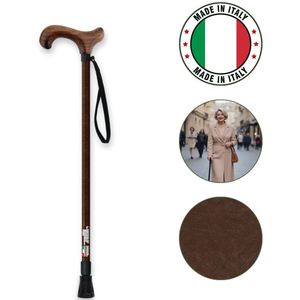 MQ Perfect Wandelstok Deluxe – Ergonomisch handvat, Verstelbaar 55 tot 94 cm, 240 gr – Bruin lederlook – Made in Italy | Ondersteuning tot 110 kg, voor elk terrein