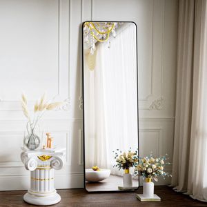 Staande spiegel met afgeronde hoeken, 40 x 150 cm full-body spiegel met standaard, grote vloerspiegel, volledige spiegel, wandhanger voor slaapkamer, woonkamer, zwart