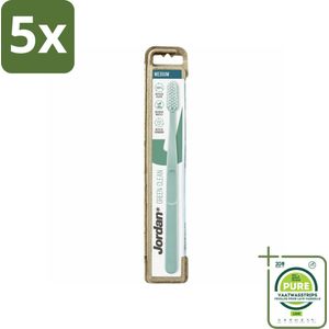5 x Jordan - Tandenborstel - Green Clean - Medium - Grootverpakking - Duurzame Tandenborstel - Milieuvriendelijke Tandenborstel - Biologisch Nylon Tandenborstel - Tandenborstel Gerecycled Plastic - Tandenborstel Ergonomisch