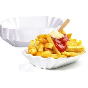 Set van 12 frietjes van porselein, 19,5 cm, wit, curryworstschaal, friet, curryworst, snackschaal