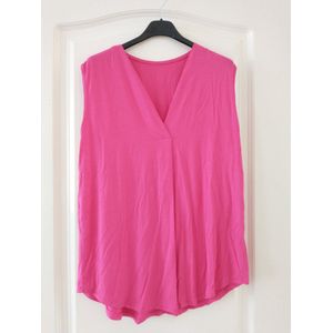 Dames top Karina effen fuchsia v-hals zonder mouwen Maat M/L
