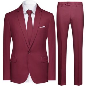 Allthemen Heren Tweedelig Pak - Notenkraag en Enkele Knoop Pak - S