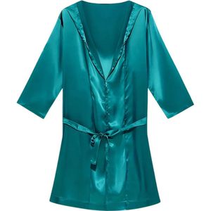 Livano Satijnen Badjas Heren - Kimono - Kamerjas - Satijn - Ochtendjas - Pyjama - Turqoise - Maat M