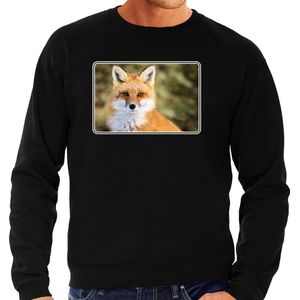 Dieren sweater met vossen foto - zwart - voor heren - natuur / vos cadeau trui - kleding / sweat shirt L