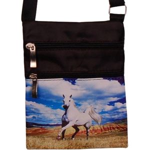 Schoudertasje - Wit Paard Hengst Canyon - Zwart - Verstelbaar - 19x14,5cm