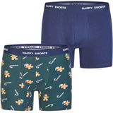 Happy Shorts Heren Boxershorts Kerst 2-Pack Groen/Donkerblauw - Maat S