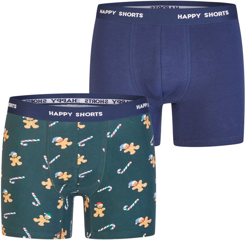 Happy Shorts Heren Boxershorts Kerst 2-Pack Groen/Donkerblauw - Maat S