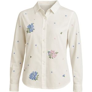 Suzzy & Milly Witte Blouse – Fijn Geborduurde Bloemetjes in Pasteltinten - M