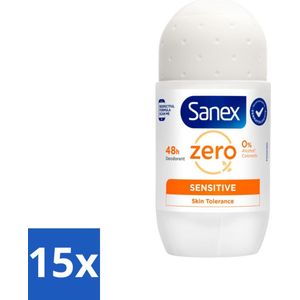 Sanex - Deodorant - Roller - Zero% - Sensitive - Zonder Alcohol & Parabenen - 50 ml - Bulkverpakking - 15 stuks