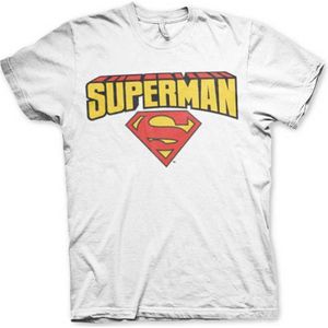 DC Comics Superman Heren Tshirt -L- Blockletter Logo Wit