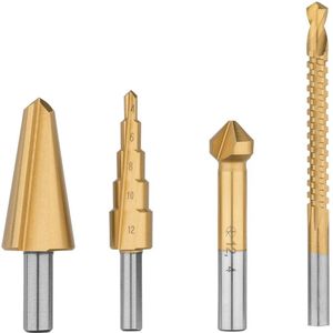 PARKSIDE® Multifunctionele Boren set 4-delig - Plaatschilboor - Trapboor - Freesboor - Verzinkboor voor hout en metaal - Boor van HSS-staal met titanium coating