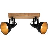 Briloner Leuchten WOOD & STYLE plafondlamp - spot draaibaar - 2-lichts E14 - Hout en Metaal - Zwart en goud
