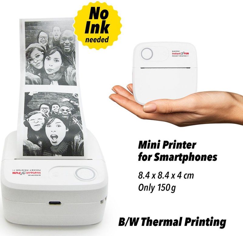 Easypix - InstantFun Pocket Printer P1 - Printer - Zwart - Thermisch Afdrukproces