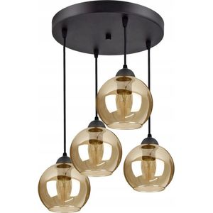 Hanglamp Industrieel voor Woonkamer, Eetkamer - Koper Glas - 4-lichts - Amber Glas - 4 bollen