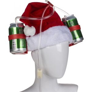 Kerstmuts met drankhouder - Santa Claus Drinking Hat / drink hoed /drinkmuts