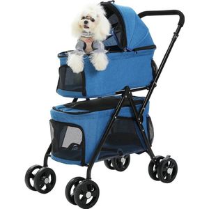 Gran Vida® - Hondenbuggy - Lichtgewicht en Opvouwbaar - Voor Kleine Honden en Katten - 360° Draaibare Voorwielen - Blauw
