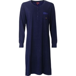 Medaillon Dames Nachthemd - 100% Katoen - Effen Donker Blauw - Maat S