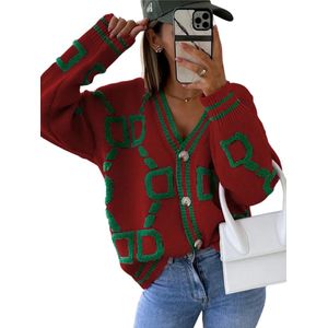 Livano Cardigan Dames - Vest - Knopen - Warm - Gebreid Vest - Rood - S