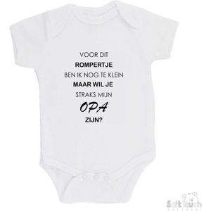 100% katoenen Romper ""Voor dit rompertje ben ik nog te klein maar wil je straks mijn opa zijn"" Unisex Katoen Wit/zwart Maat 56/62