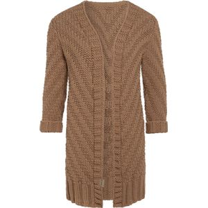 Knit Factory Sally Gebreid Dames Vest - Grof gebreid bruin damesvest - Cardigan voor de herfst en winter - Middellang vest reikend tot boven de knie - Nude - 40/42