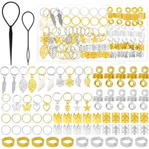 Nordivar - Haarringen Set van 70 stuks, verstelbaar, diverse stijlen, vlechtringen voor dames en heren - Haaraccessoires voor vlechten - Punk, Hiphop - Zilver en Goud