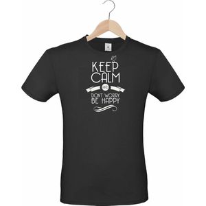 mijncadeautje - T-shirt unisex - zwart - Keep Calm - Dont Worry be Happy - maat 3 XL