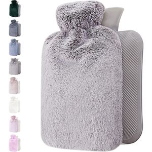 Hot Water Bottle met Zacht Premium Pluche Hoes - 2 L Fles - Warmwaterkruik voor Pijnverlichting bij Rug-, Nek- en Schouderklachten - Geweldig Cadeau voor Vrouwen en Kinderen ( Lichtgrijs )
