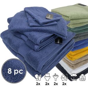 iSleep Terry Badtextiel - Voordeelset (8 delig) - 2x Washandje 16x22 cm - 2x Gastendoekje 30x50 cm - 2x Handdoek 60x110 cm - 2x Badlaken 70x140 cm - Donker Blauw