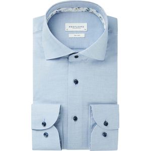 Profuomo slim fit heren overhemd - mouwlengte 72 cm - twill - blauw - Strijkvriendelijk - Boordmaat: 38