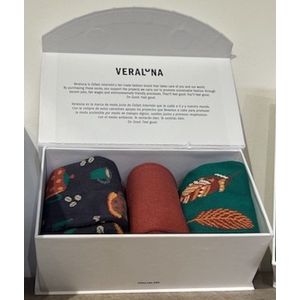Veraluna sokken giftbox - biologisch katoen - maat 35-38 - sneeuwster - pinguïn - herfstblaadjes