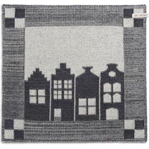 Knit Factory Gebreide Keukendoek - Keukenhanddoek House - Ecru/Antraciet - 50x50 cm