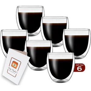 Dubbelwandige Koffieglazen - 250 ml x 6 stuks - Ice coffee - Dubbelwandige Koffiekopjes - Theeglazen - Dubbelwandige glazen