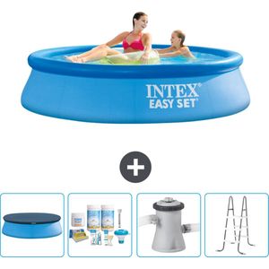 Intex Rond Opblaasbaar Easy Set Zwembad - 244 x 61 cm - Blauw - Inclusief Afdekzeil - Onderhoudspakket - Zwembadfilterpomp - Ladder