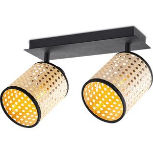 Home Sweet Home - Landelijke LED Opbouwspot Dean rotan - Rotan - 30/10/22cm - 2 lichts plafondspot - metaal - E27 fitting - lampenkap gemaakt van rotan